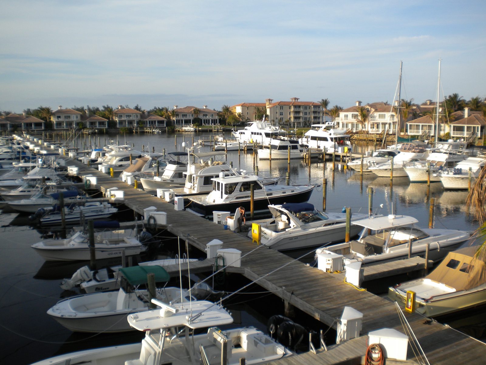 Boats moored in the Grand Harbor marina in Vero Beach, Florida